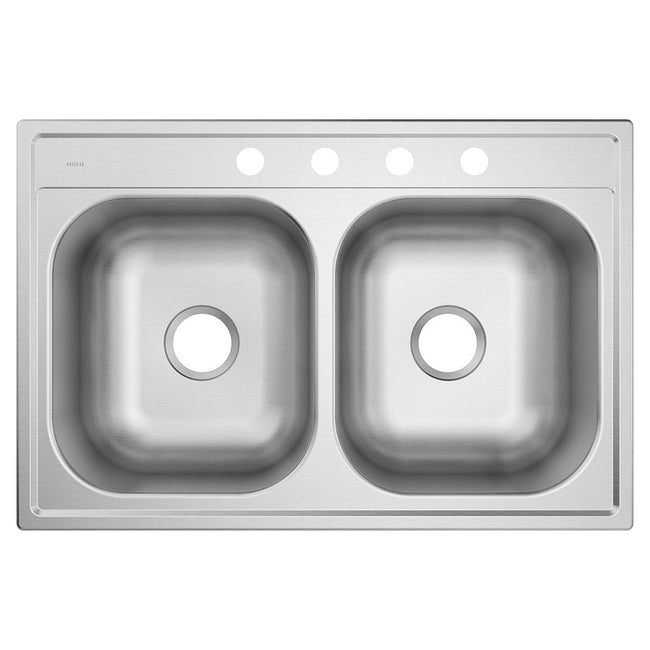 GS202134Q - 2000 Series 33" x 22" Stainless Steel 20 Gauge Double Bowl Drop In Sink, 4 Holes, Center Drain