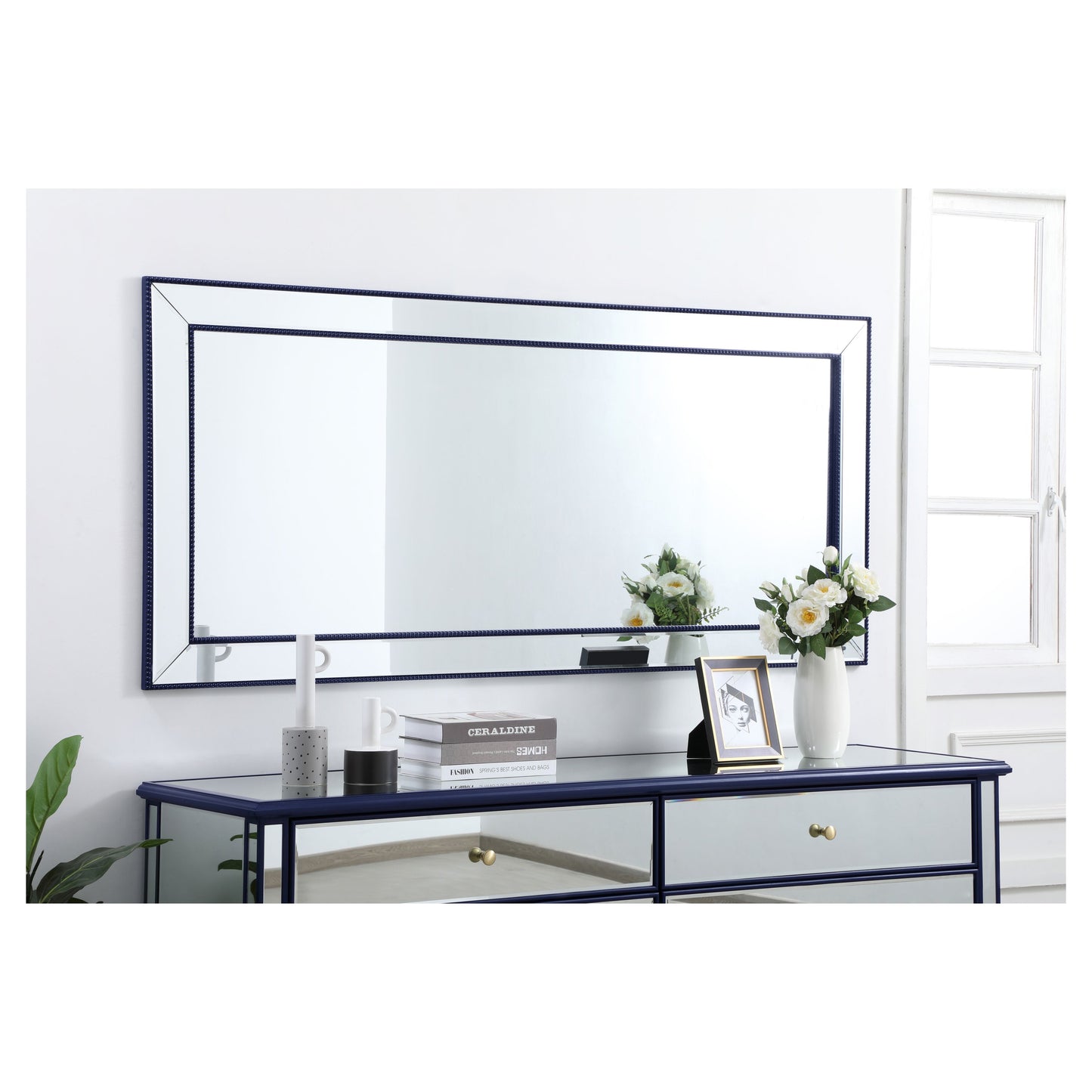 MR33272BL Iris 72" x 32" Beaded Frame Mirror in Blue