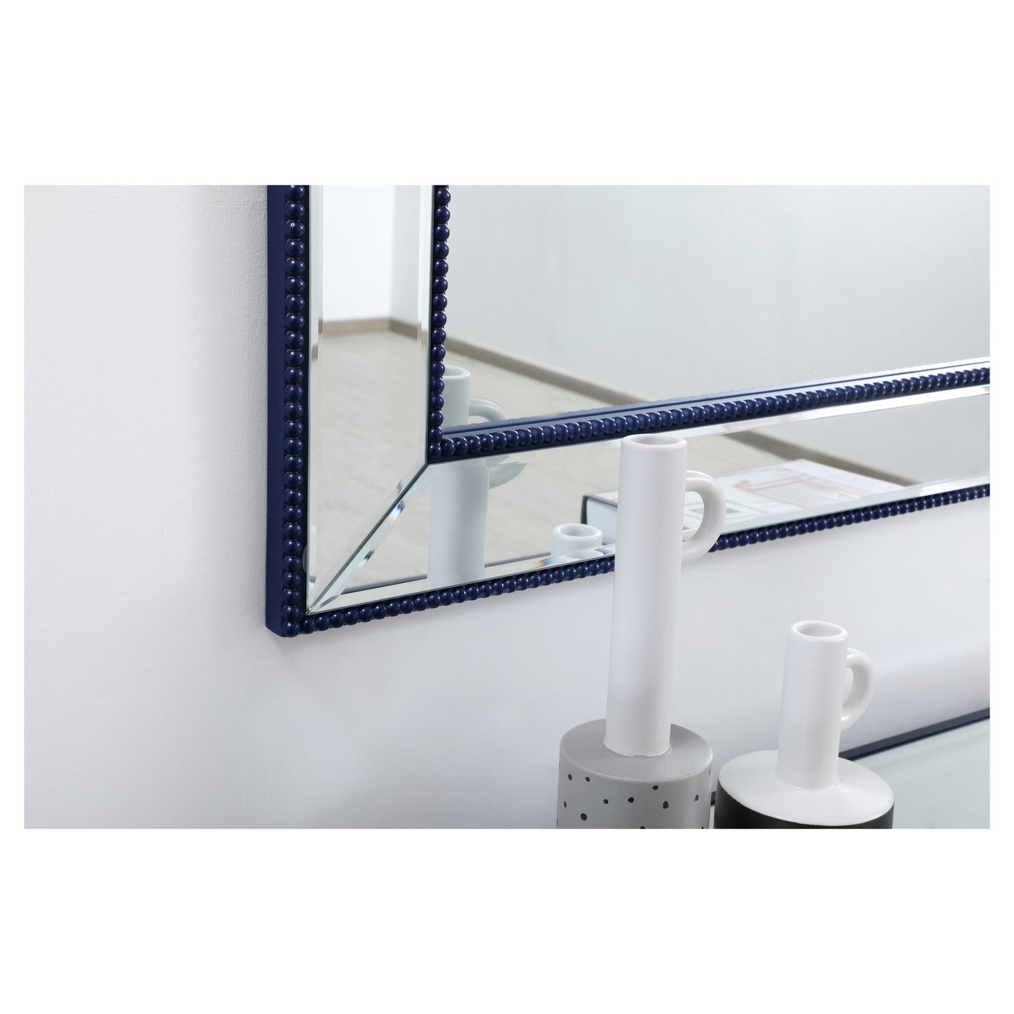 MR33272BL Iris 72" x 32" Beaded Frame Mirror in Blue