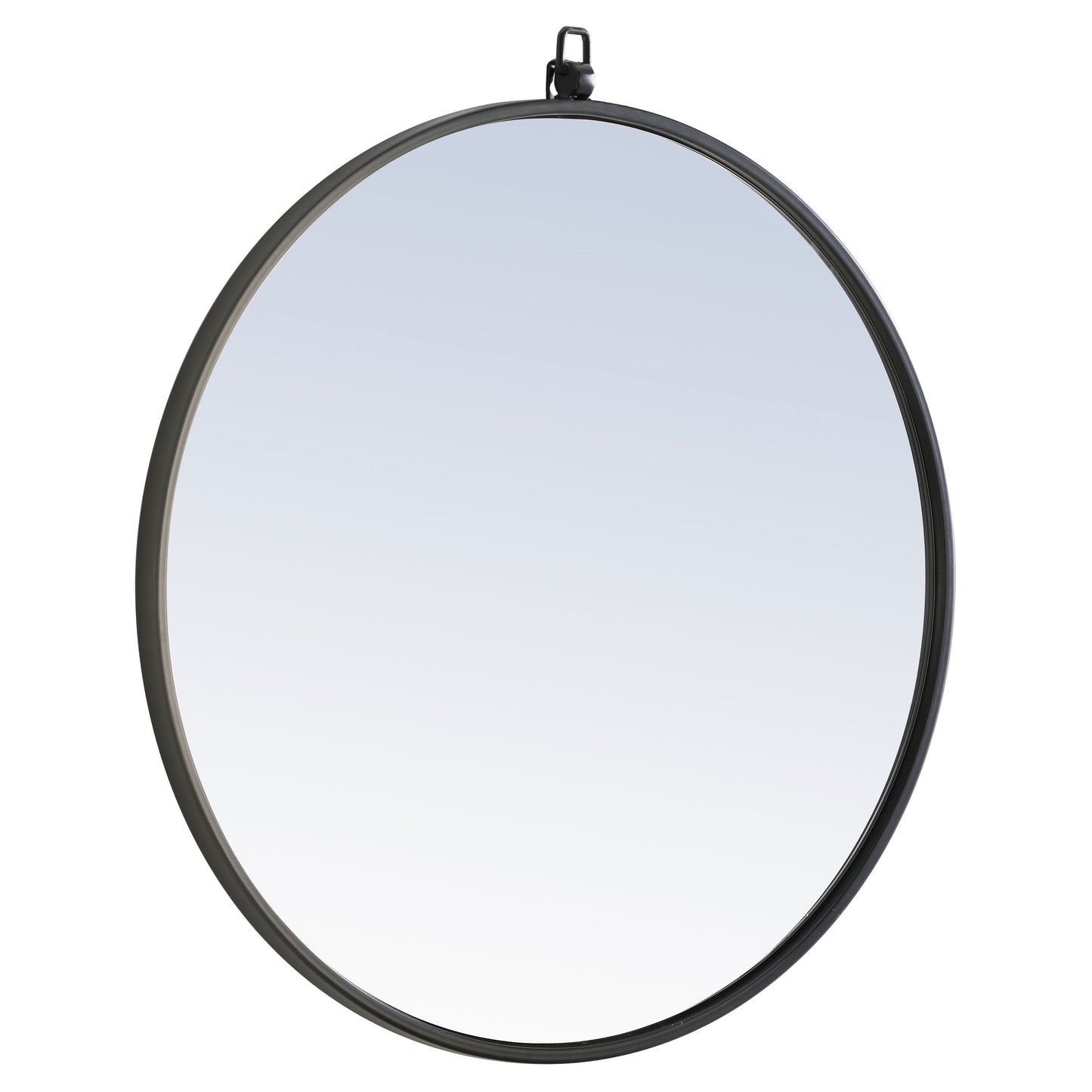 MR4051BK Rowan 24" x 24" Metal Framed Round Mirror with Decorative Hook in Black
