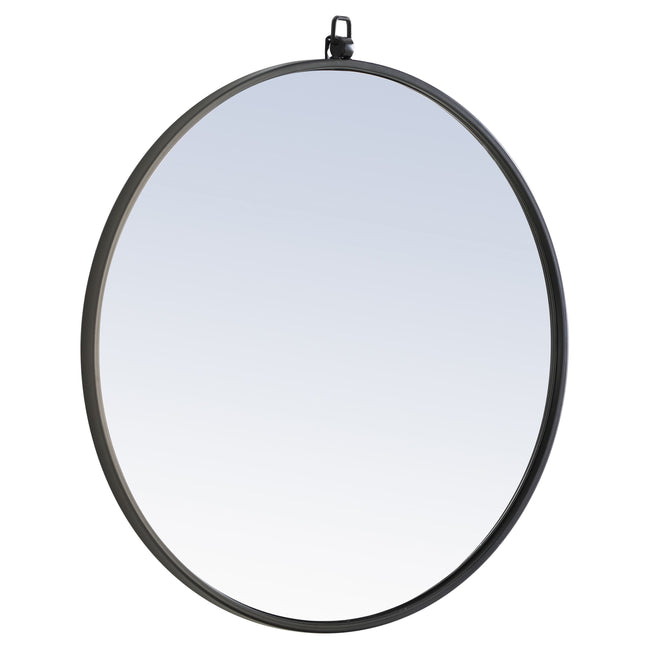 MR4051BK Rowan 24" x 24" Metal Framed Round Mirror with Decorative Hook in Black