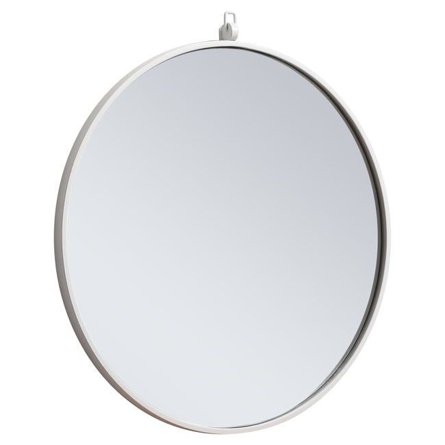 MR4051WH Rowan 24" x 24" Metal Framed Round Mirror with Decorative Hook in White
