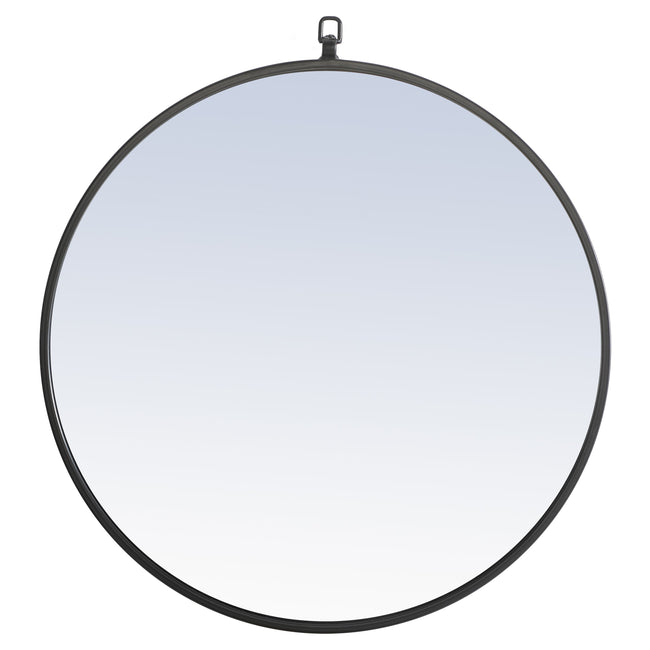 MR4051BK Rowan 24" x 24" Metal Framed Round Mirror with Decorative Hook in Black