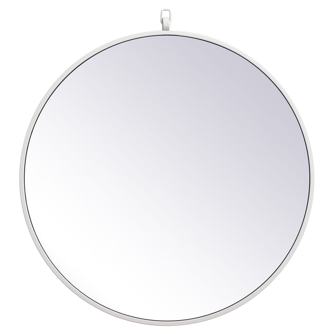 MR4051WH Rowan 24" x 24" Metal Framed Round Mirror with Decorative Hook in White