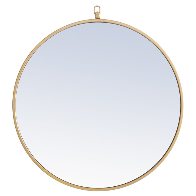 MR4052BR Rowan 24" x 24" Metal Framed Round Mirror with Decorative Hook in Brass