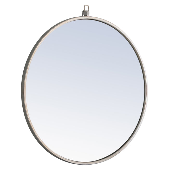 MR4053S Rowan 24" x 24" Metal Framed Round Mirror with Decorative Hook in Silver
