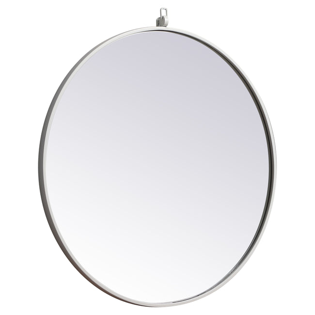 MR4054WH Rowan 28" x 28" Metal Framed Round Mirror with Decorative Hook in White