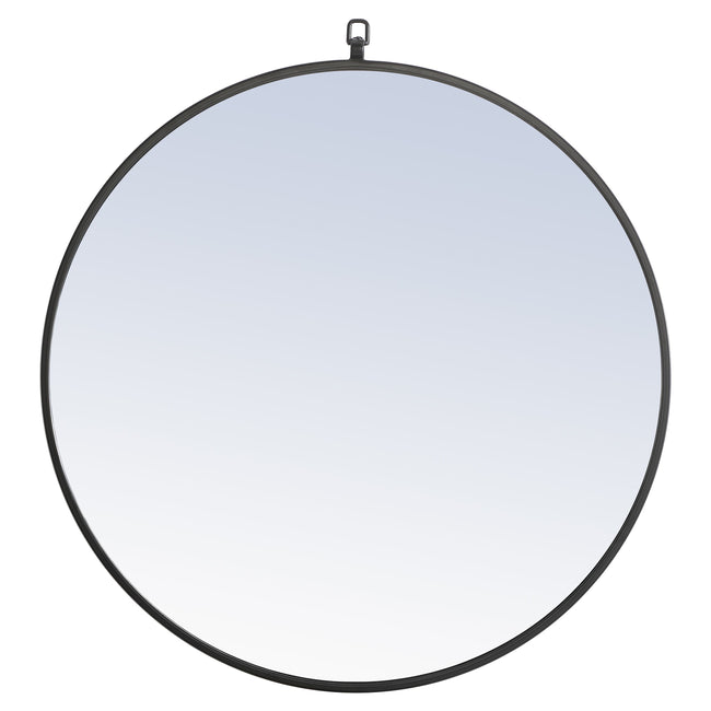 MR4054BK Rowan 28" x 28" Metal Framed Round Mirror with Decorative Hook in Black