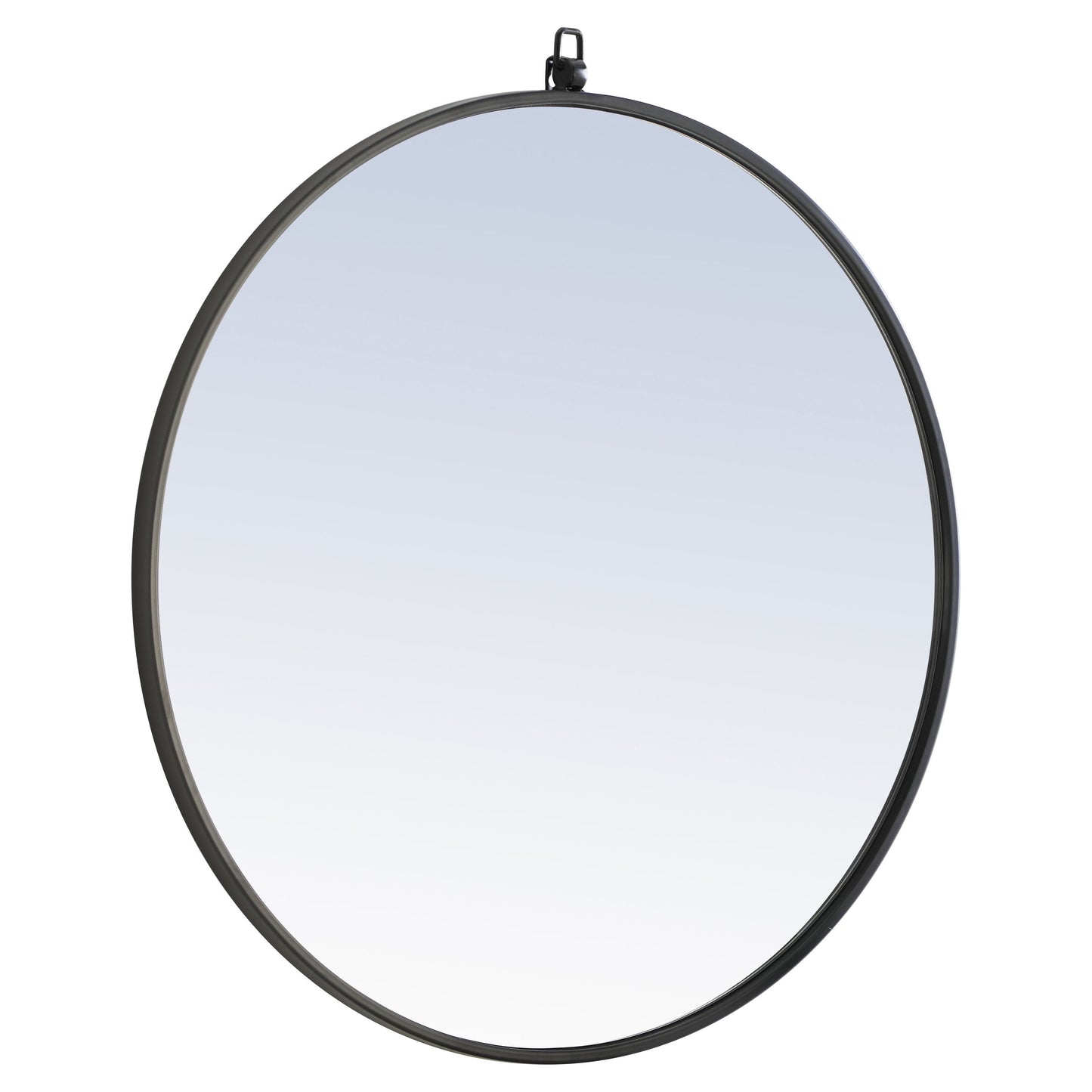 MR4054BK Rowan 28" x 28" Metal Framed Round Mirror with Decorative Hook in Black