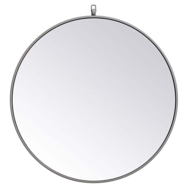 MR4054GR Rowan 28" x 28" Metal Framed Round Mirror with Decorative Hook in Grey