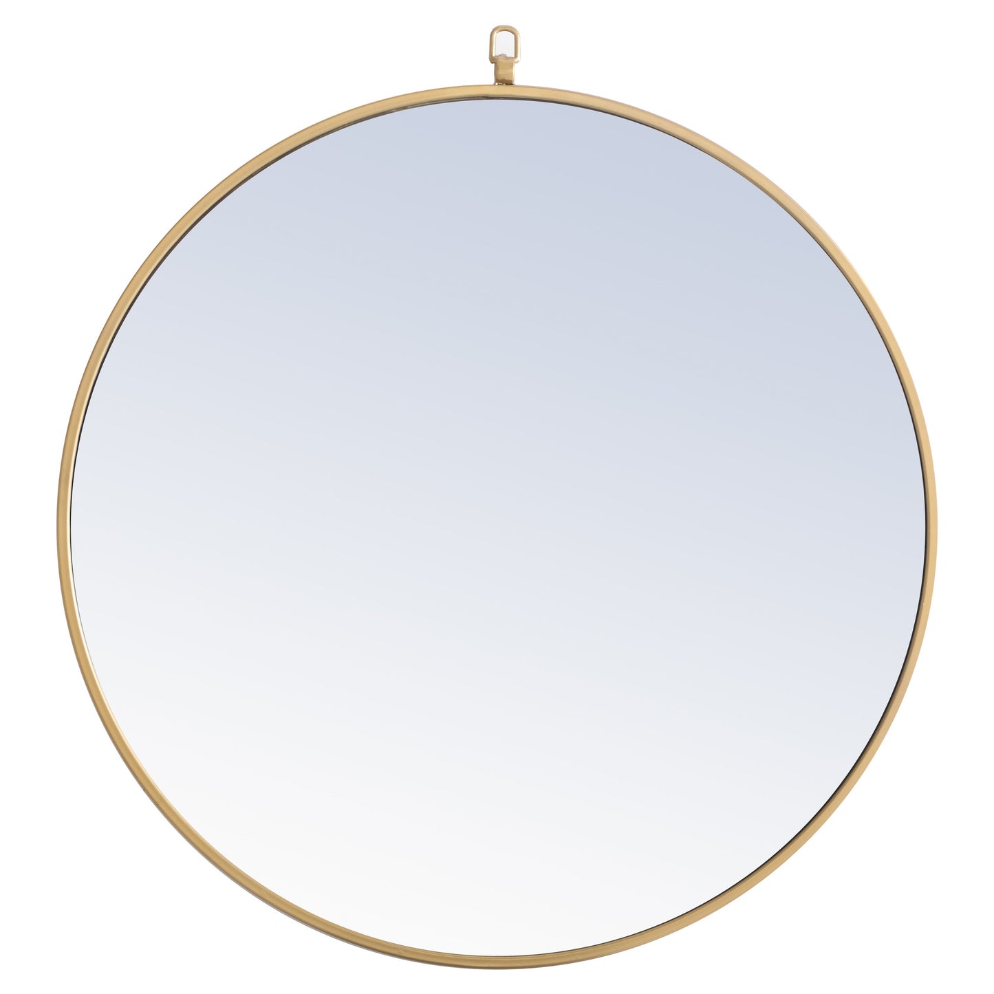 MR4055BR Rowan 28" x 28" Metal Framed Round Mirror with Decorative Hook in Brass