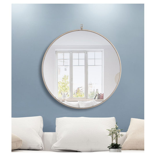 MR4056S Rowan 28" x 28" Metal Framed Round Mirror with Decorative Hook in Silver