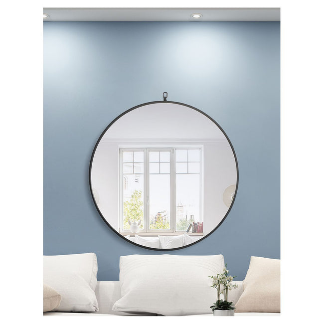 MR4057BK Rowan 32" x 32" Metal Framed Round Mirror with Decorative Hook in Black