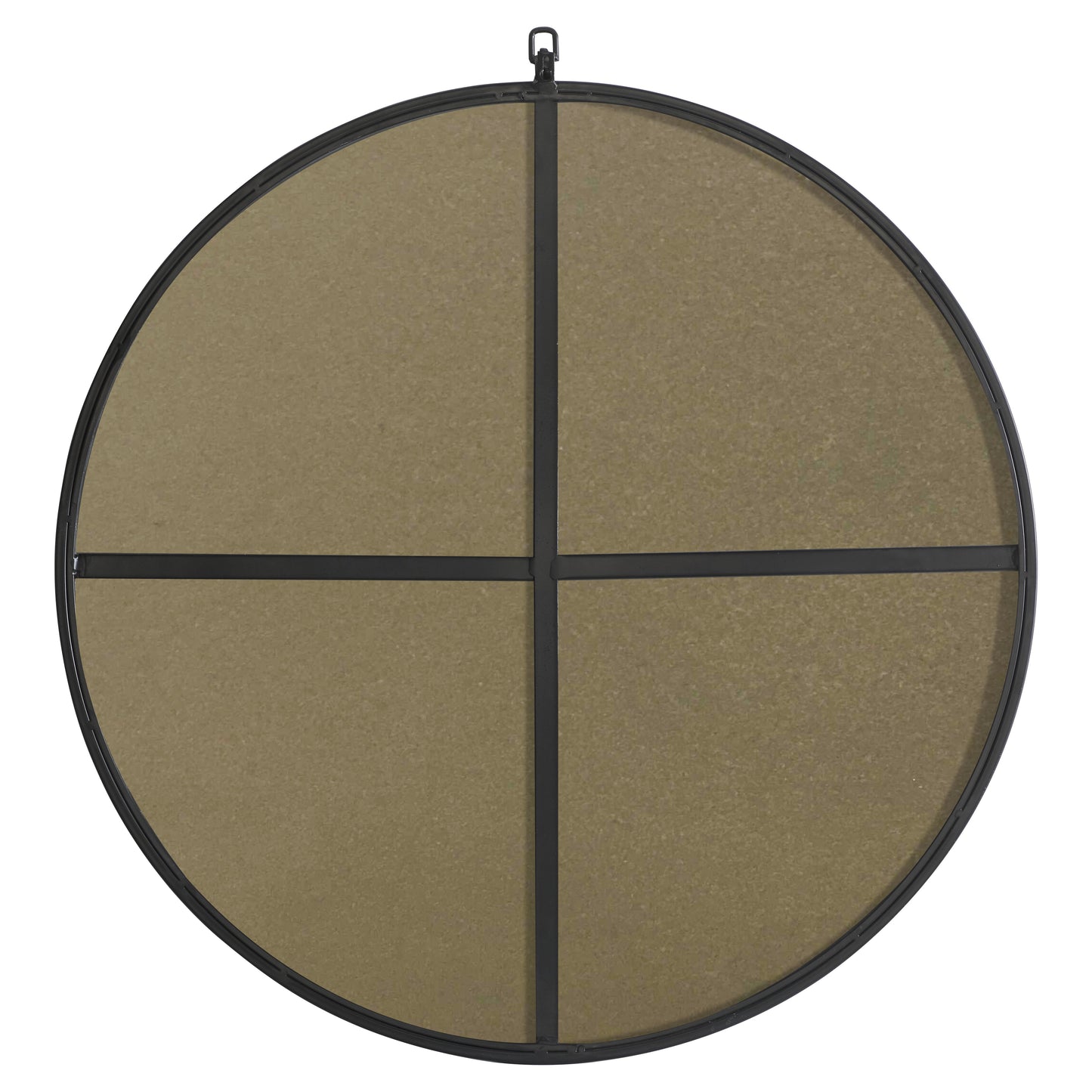 MR4057BK Rowan 32" x 32" Metal Framed Round Mirror with Decorative Hook in Black