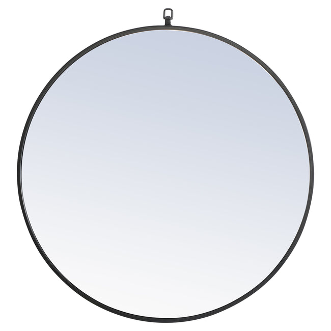 MR4057BK Rowan 32" x 32" Metal Framed Round Mirror with Decorative Hook in Black