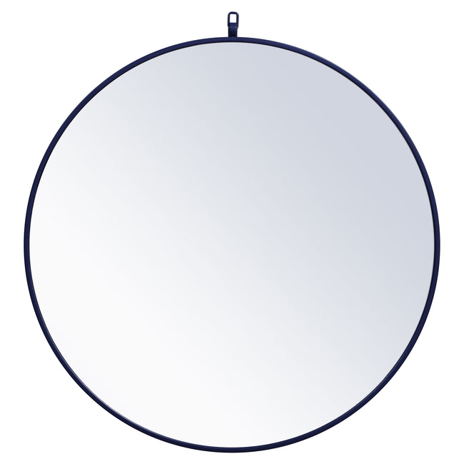 MR4057BL Rowan 32" x 32" Metal Framed Round Mirror with Decorative Hook in Blue