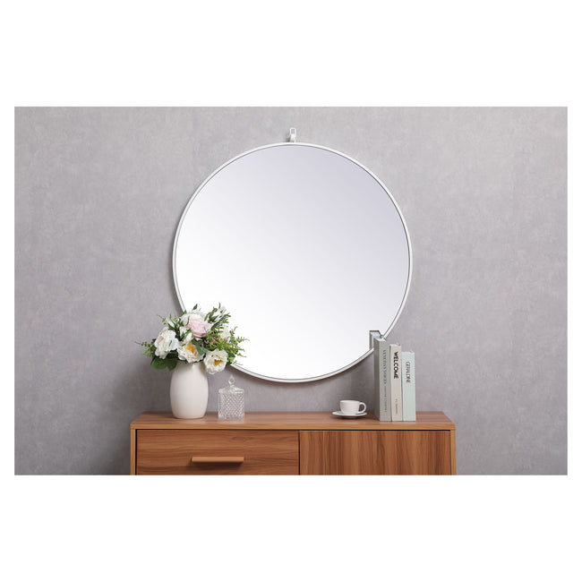 MR4057WH Rowan 32" x 32" Metal Framed Round Mirror with Decorative Hook in White