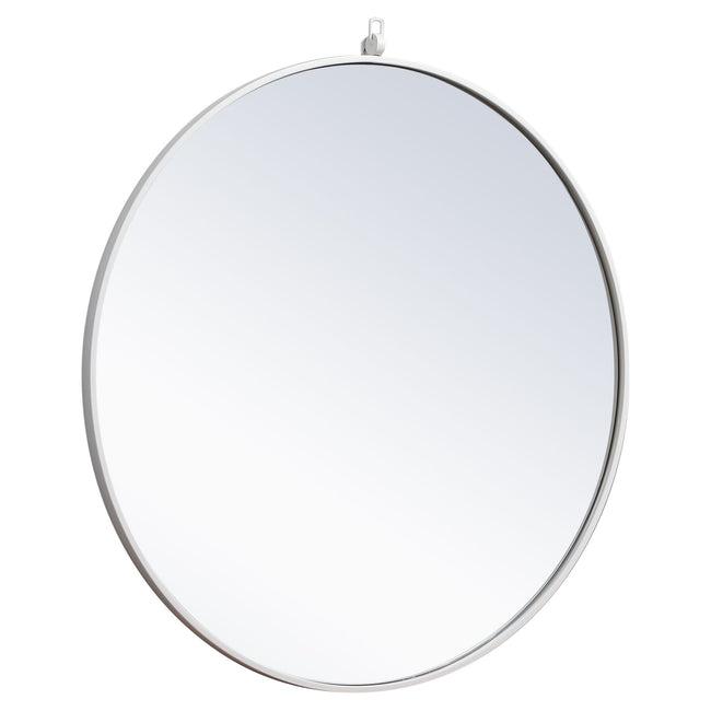 MR4057WH Rowan 32" x 32" Metal Framed Round Mirror with Decorative Hook in White