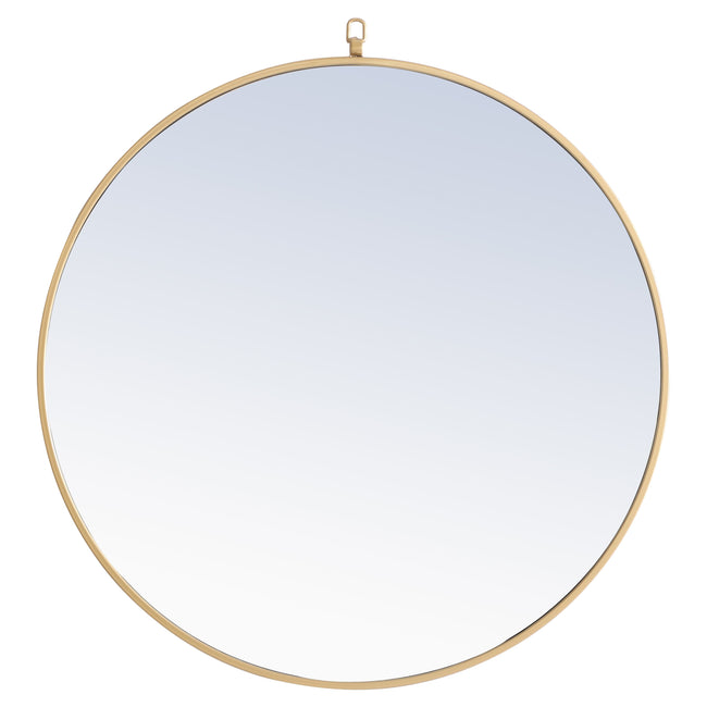 MR4058BR Rowan 32" x 32" Metal Framed Round Mirror with Decorative Hook in Brass