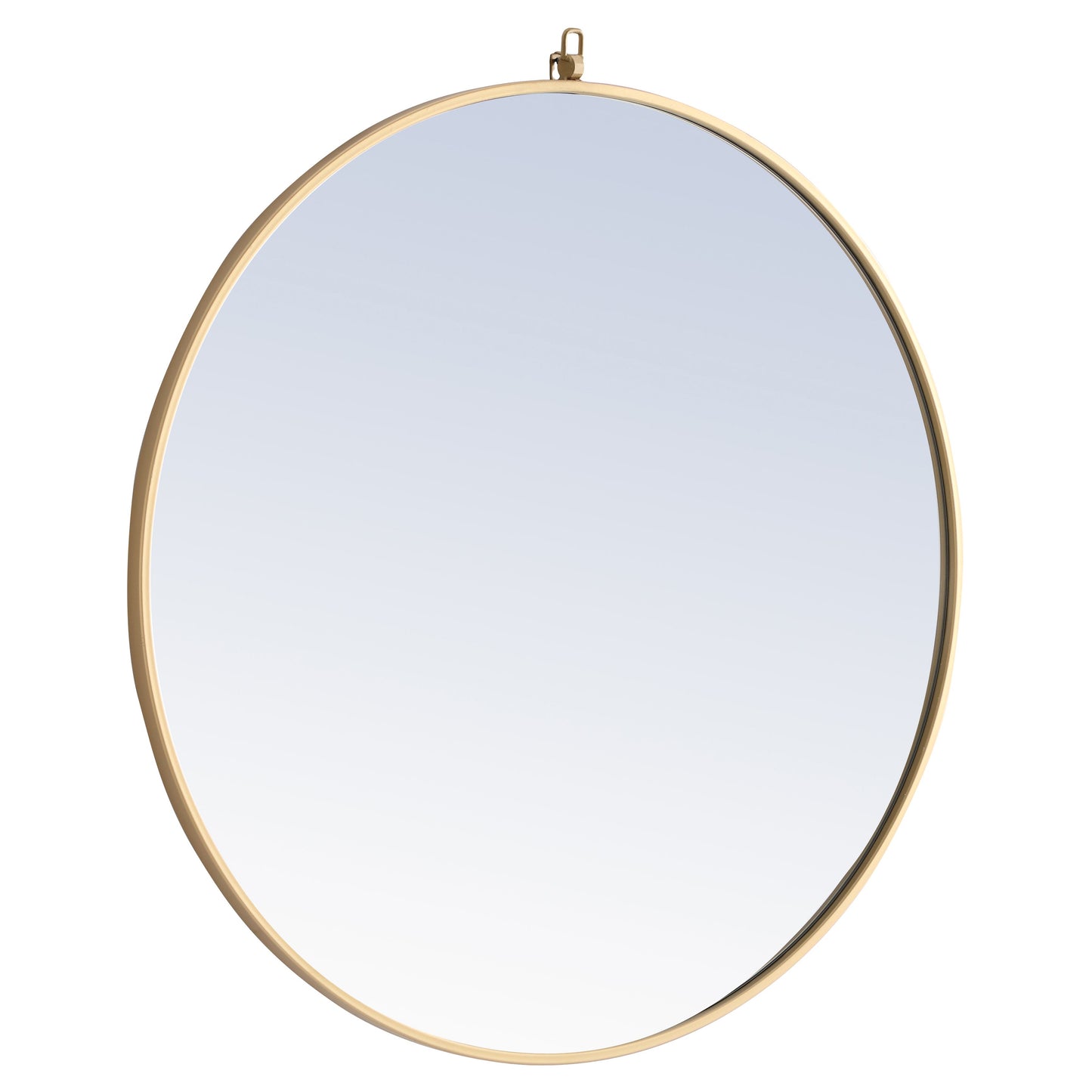 MR4058BR Rowan 32" x 32" Metal Framed Round Mirror with Decorative Hook in Brass