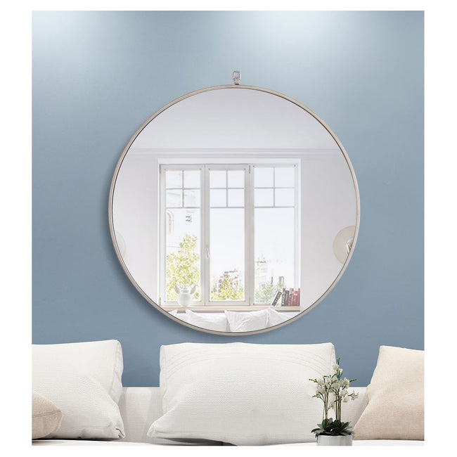 MR4059S Rowan 32" x 32" Metal Framed Round Mirror with Decorative Hook in Silver