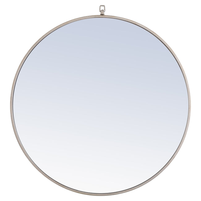 MR4059S Rowan 32" x 32" Metal Framed Round Mirror with Decorative Hook in Silver