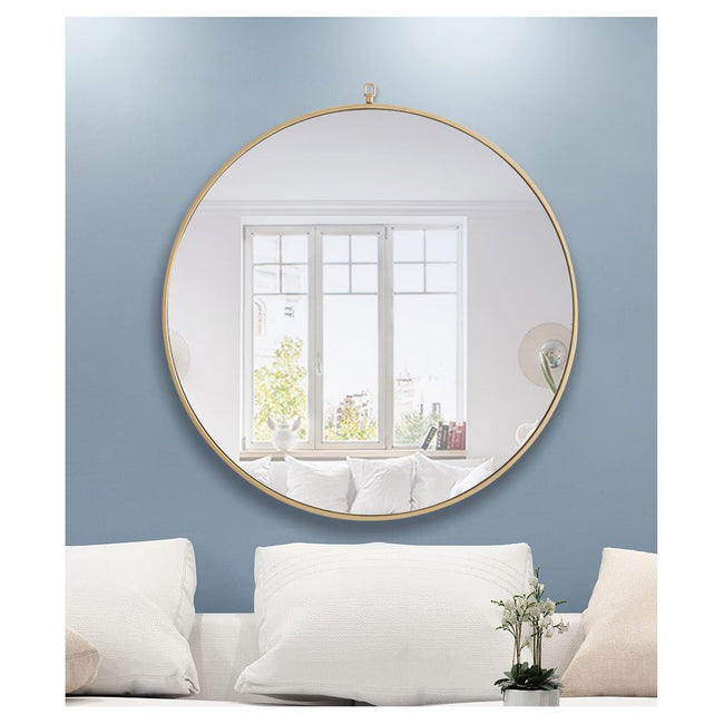 MR4062BR Rowan 36" x 36" Metal Framed Round Mirror with Decorative Hook in Brass