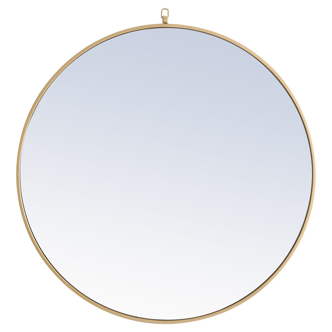 MR4062BR Rowan 36" x 36" Metal Framed Round Mirror with Decorative Hook in Brass