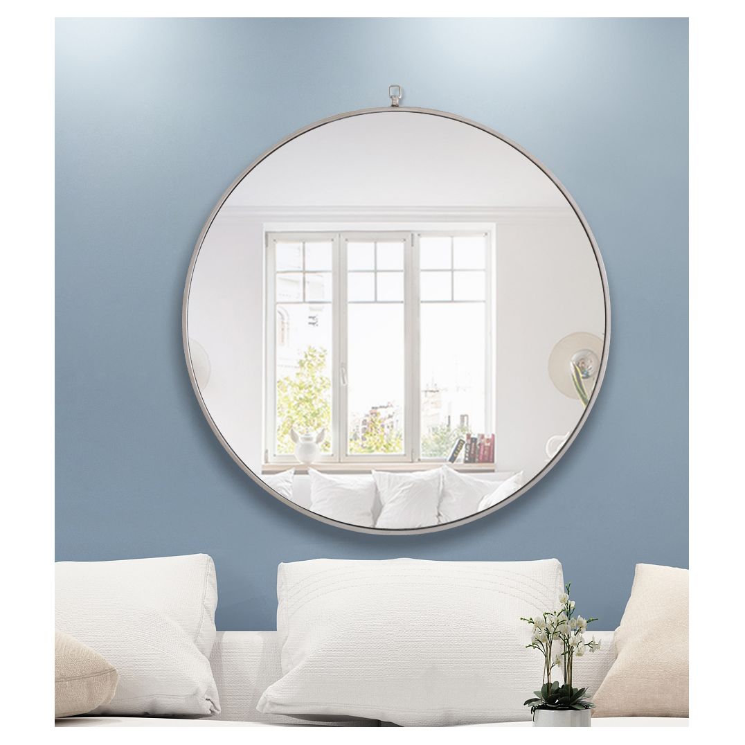 MR4063S Rowan 36" x 36" Metal Framed Round Mirror with Decorative Hook in Silver