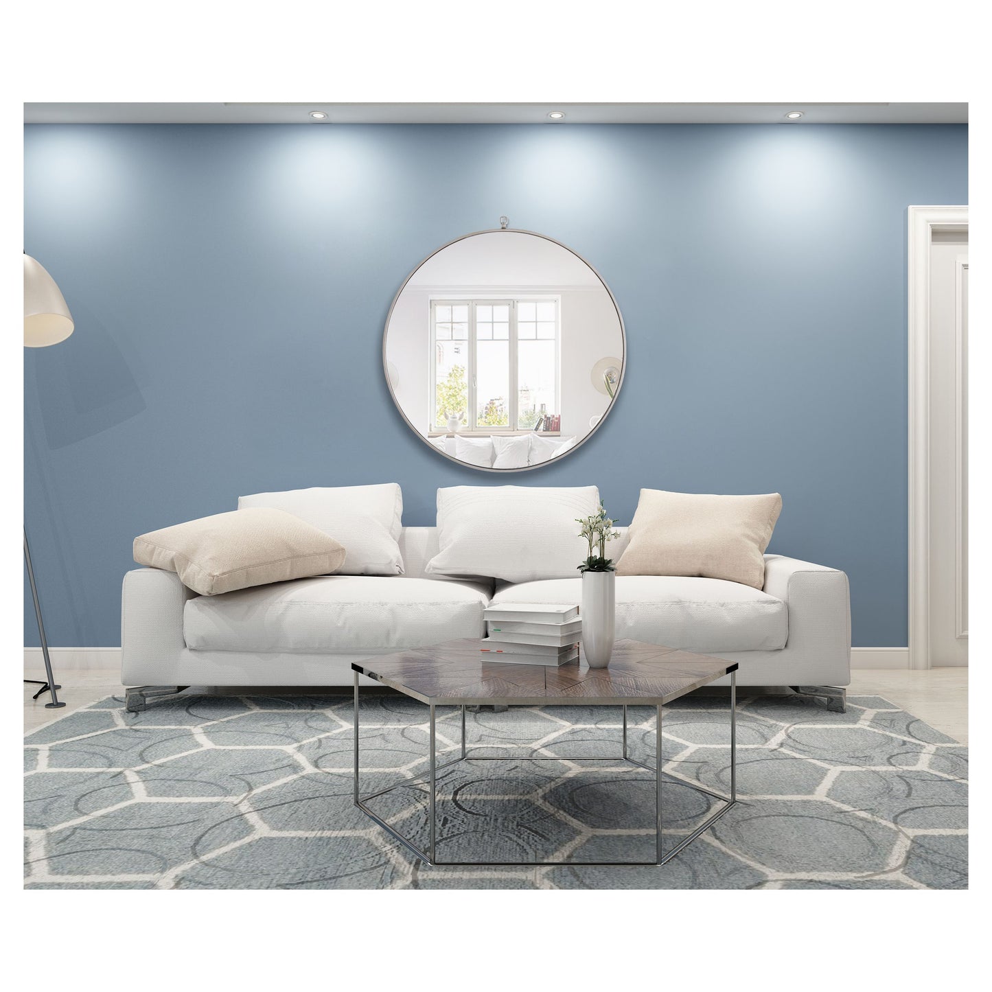 MR4063S Rowan 36" x 36" Metal Framed Round Mirror with Decorative Hook in Silver
