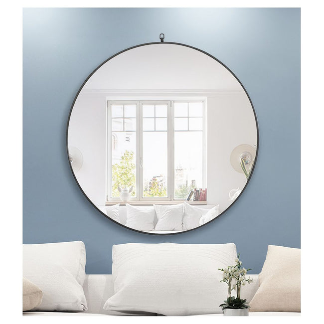 MR4064BK Rowan 42" x 42" Metal Framed Round Mirror with Decorative Hook in Black