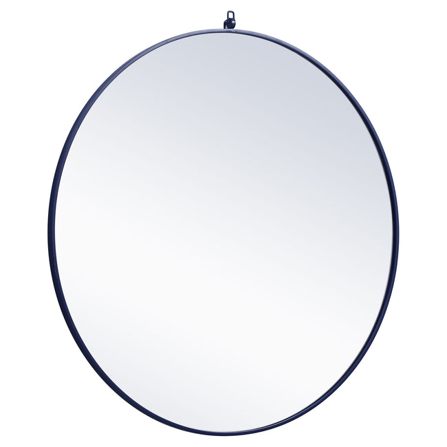 MR4064BL Rowan 42" x 42" Metal Framed Round Mirror with Decorative Hook in Blue
