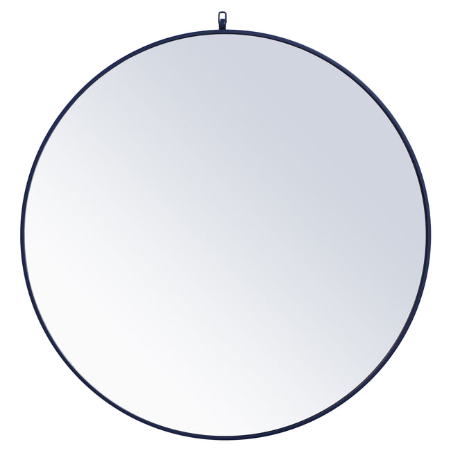 MR4064BL Rowan 42" x 42" Metal Framed Round Mirror with Decorative Hook in Blue