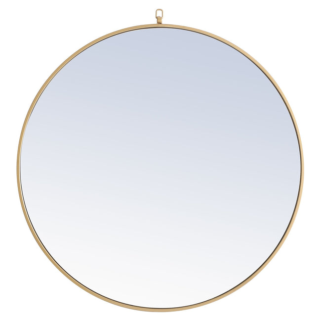 MR4065BR Rowan 42" x 42" Metal Framed Round Mirror with Decorative Hook in Brass