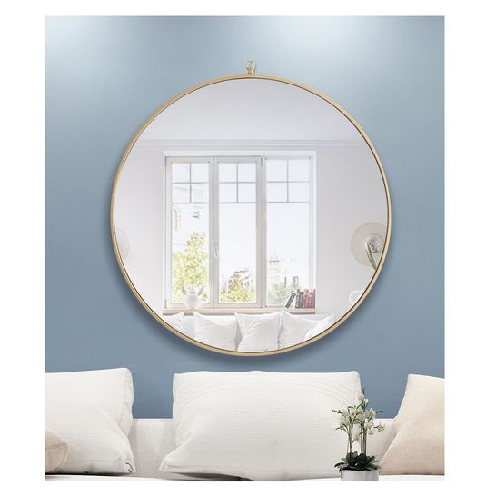 MR4065BR Rowan 42" x 42" Metal Framed Round Mirror with Decorative Hook in Brass