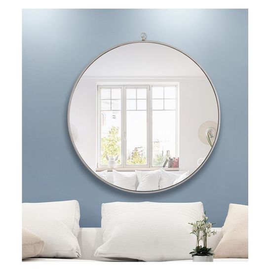 MR4066S Rowan 42" x 42" Metal Framed Round Mirror with Decorative Hook in Silver
