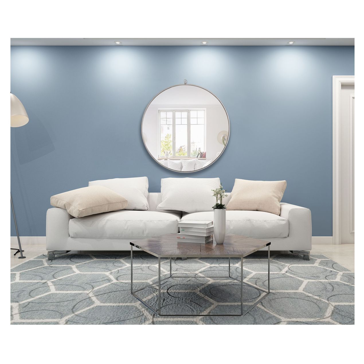 MR4066S Rowan 42" x 42" Metal Framed Round Mirror with Decorative Hook in Silver