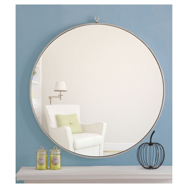 MR4066S Rowan 42" x 42" Metal Framed Round Mirror with Decorative Hook in Silver