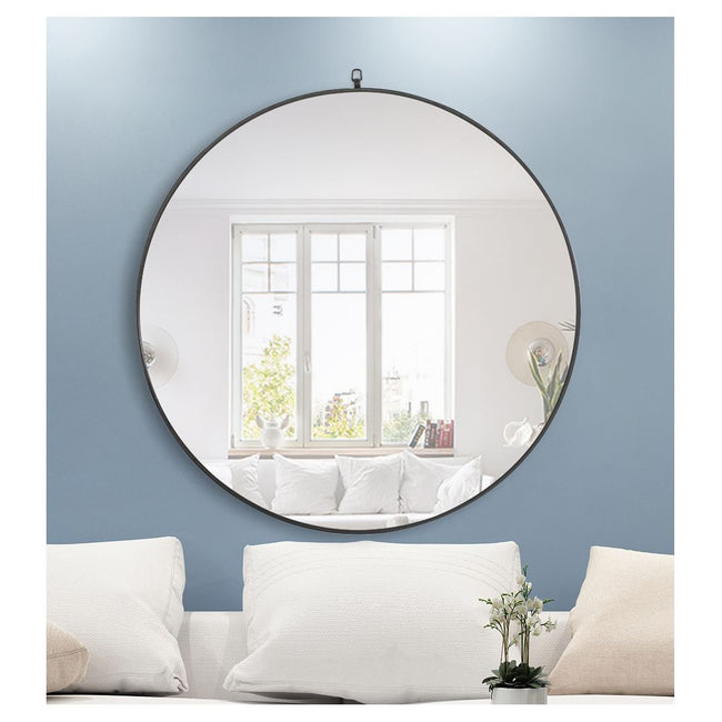 MR4067BK Rowan 48" x 48" Metal Framed Round Mirror with Decorative Hook in Black