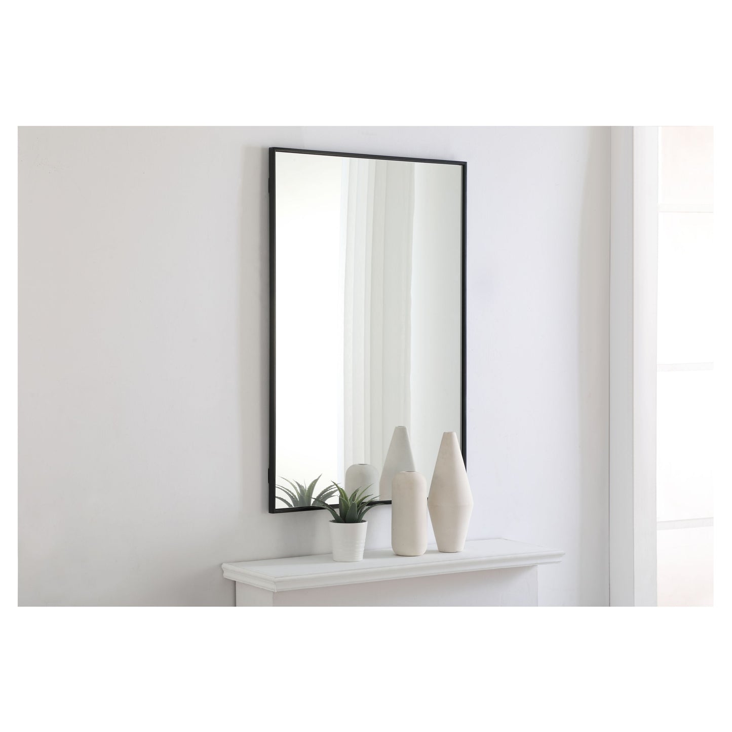 MR4077BK Monet 28" x 42" Metal Framed Rectangular Mirror in Black