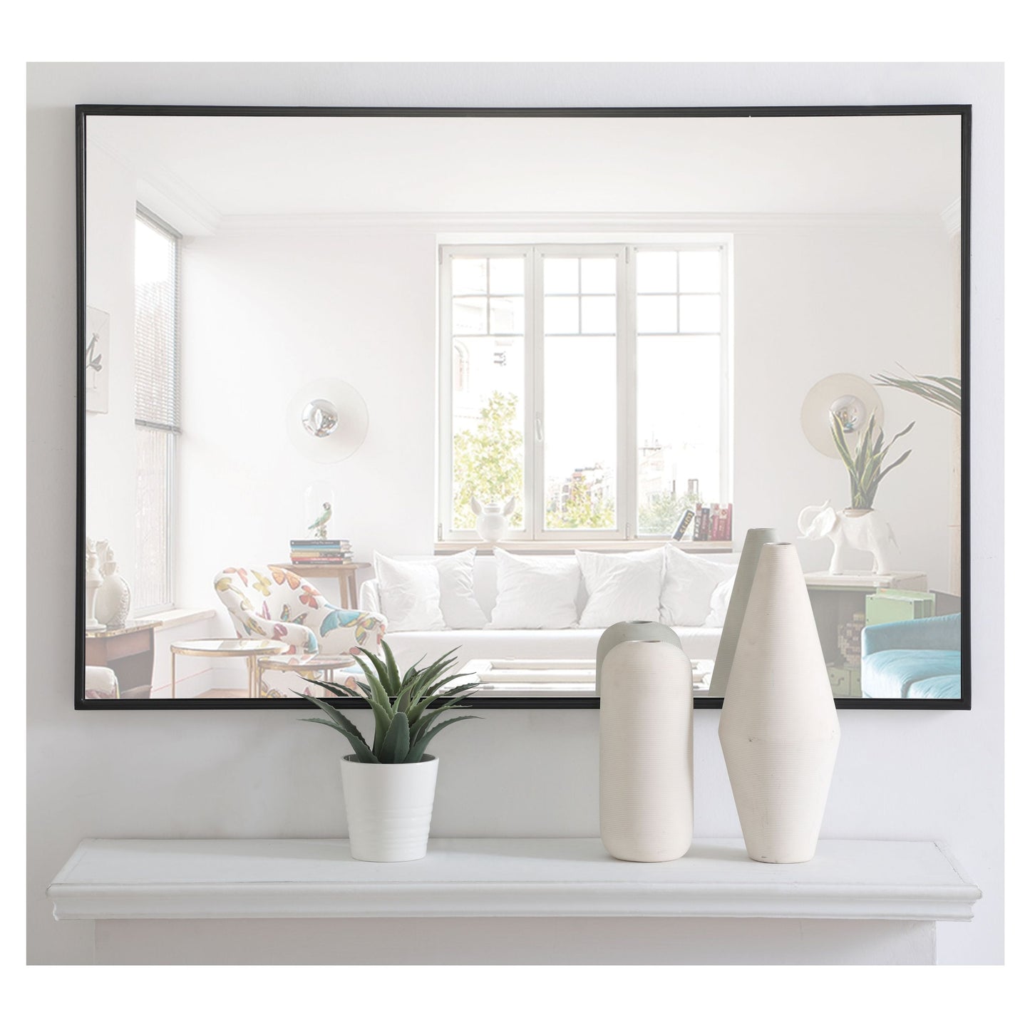 MR4077BK Monet 28" x 42" Metal Framed Rectangular Mirror in Black