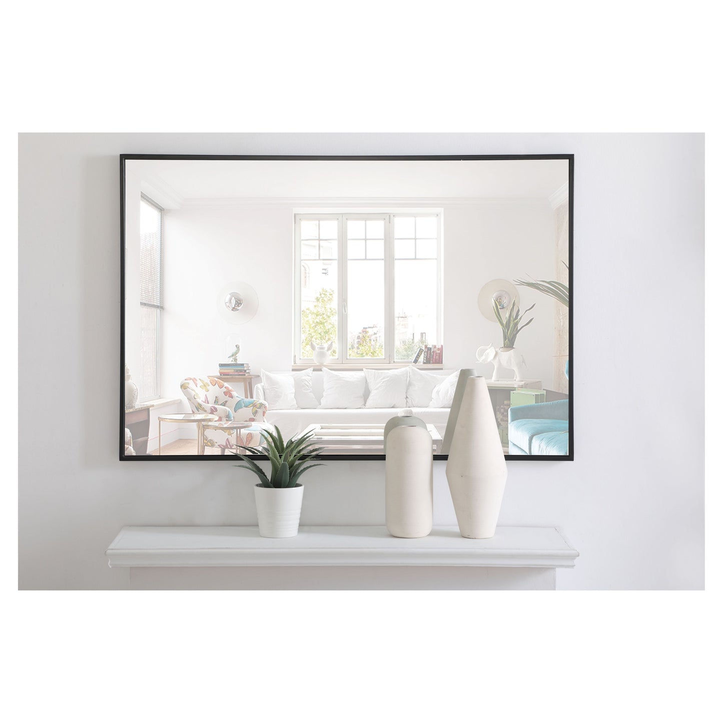 MR4077BK Monet 28" x 42" Metal Framed Rectangular Mirror in Black