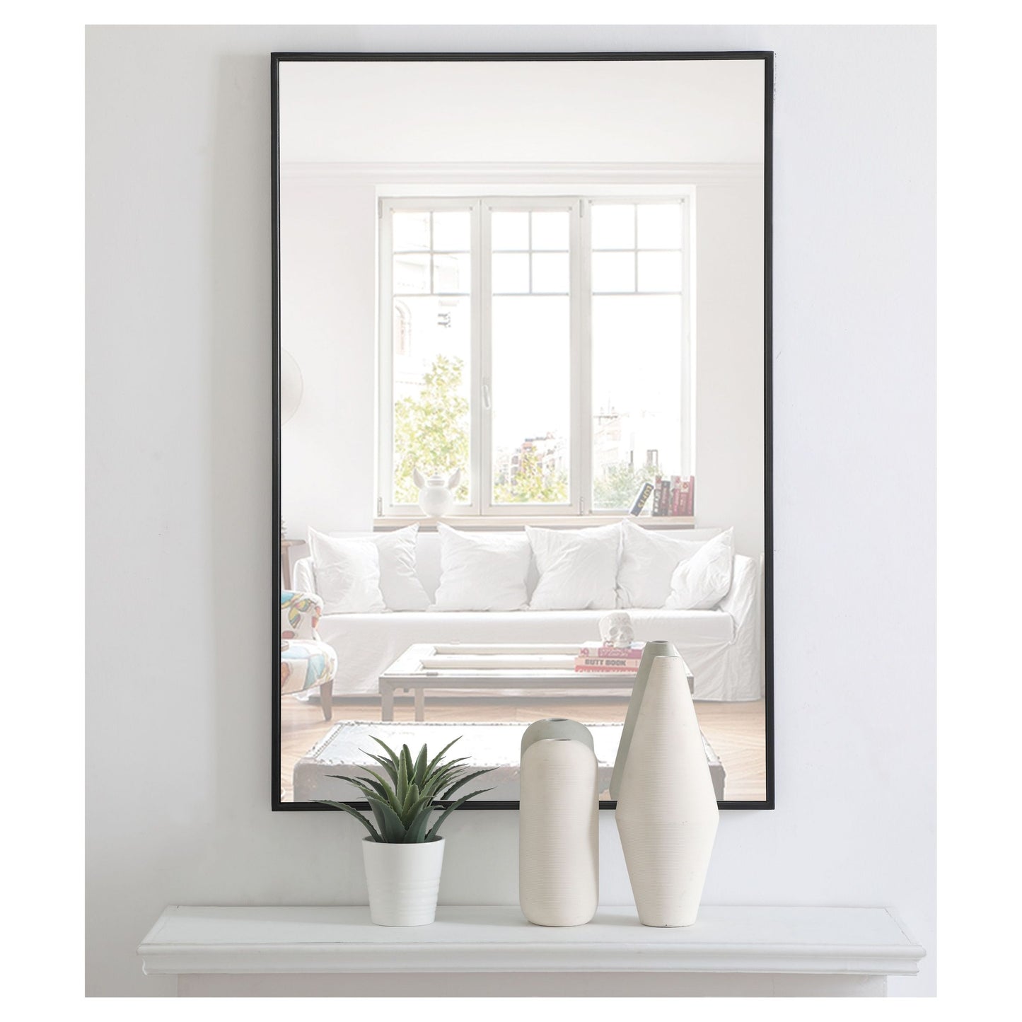 MR4077BK Monet 28" x 42" Metal Framed Rectangular Mirror in Black