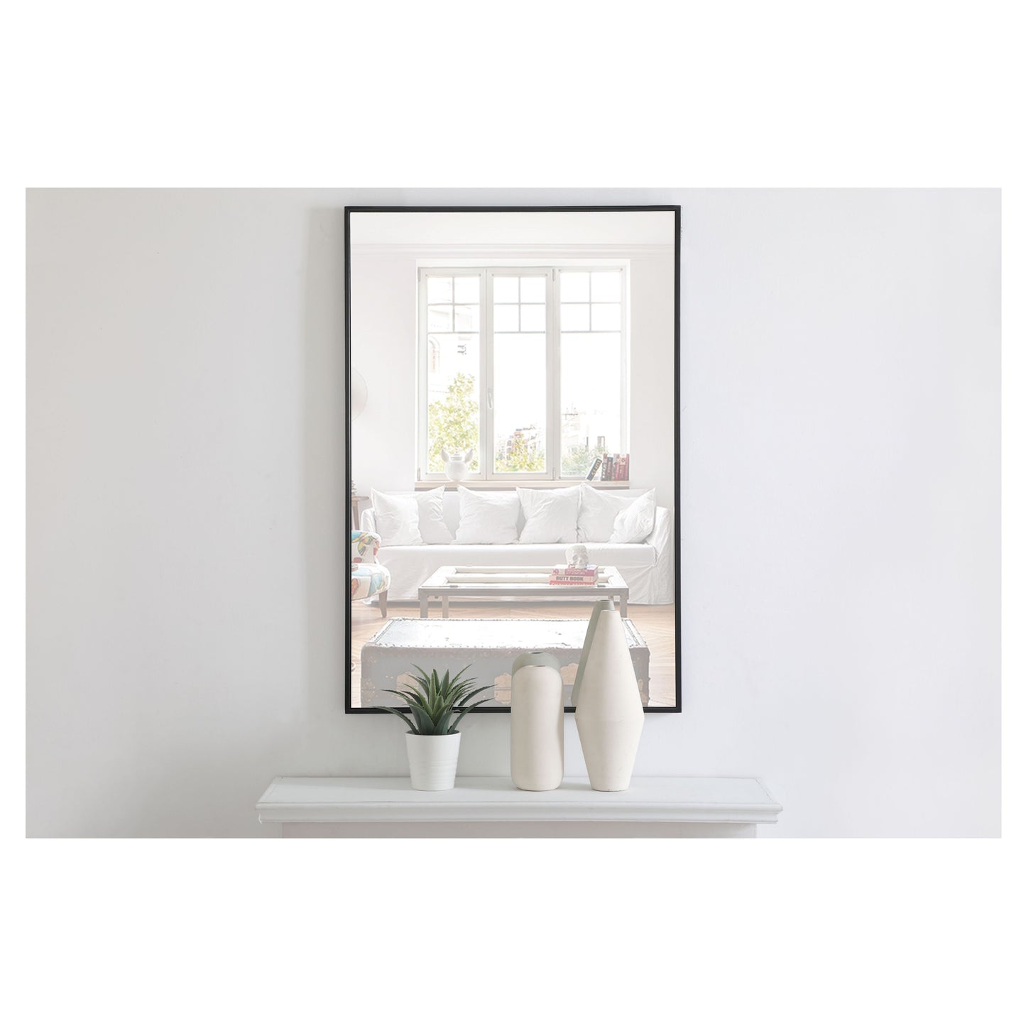 MR4077BK Monet 28" x 42" Metal Framed Rectangular Mirror in Black