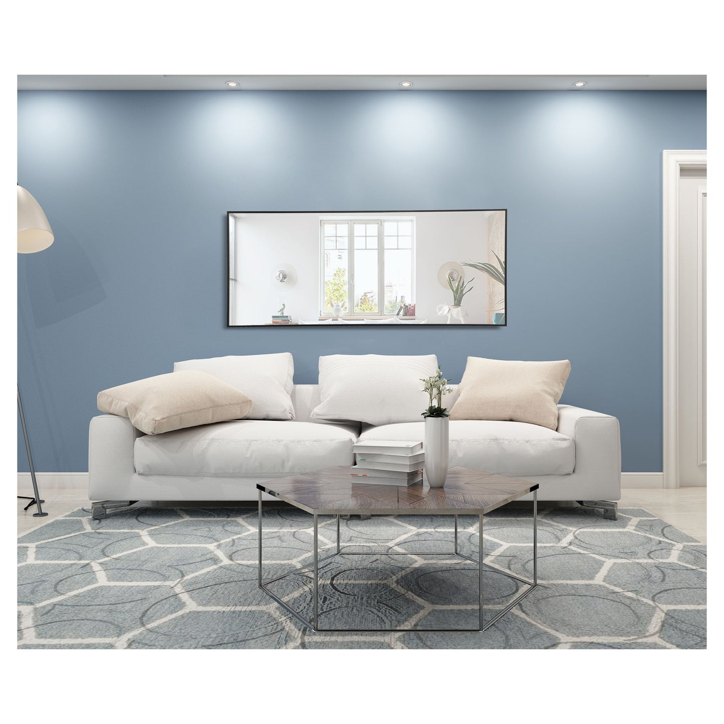 MR4084BK Monet 30" x 72" Metal Framed Rectangular Mirror in Black