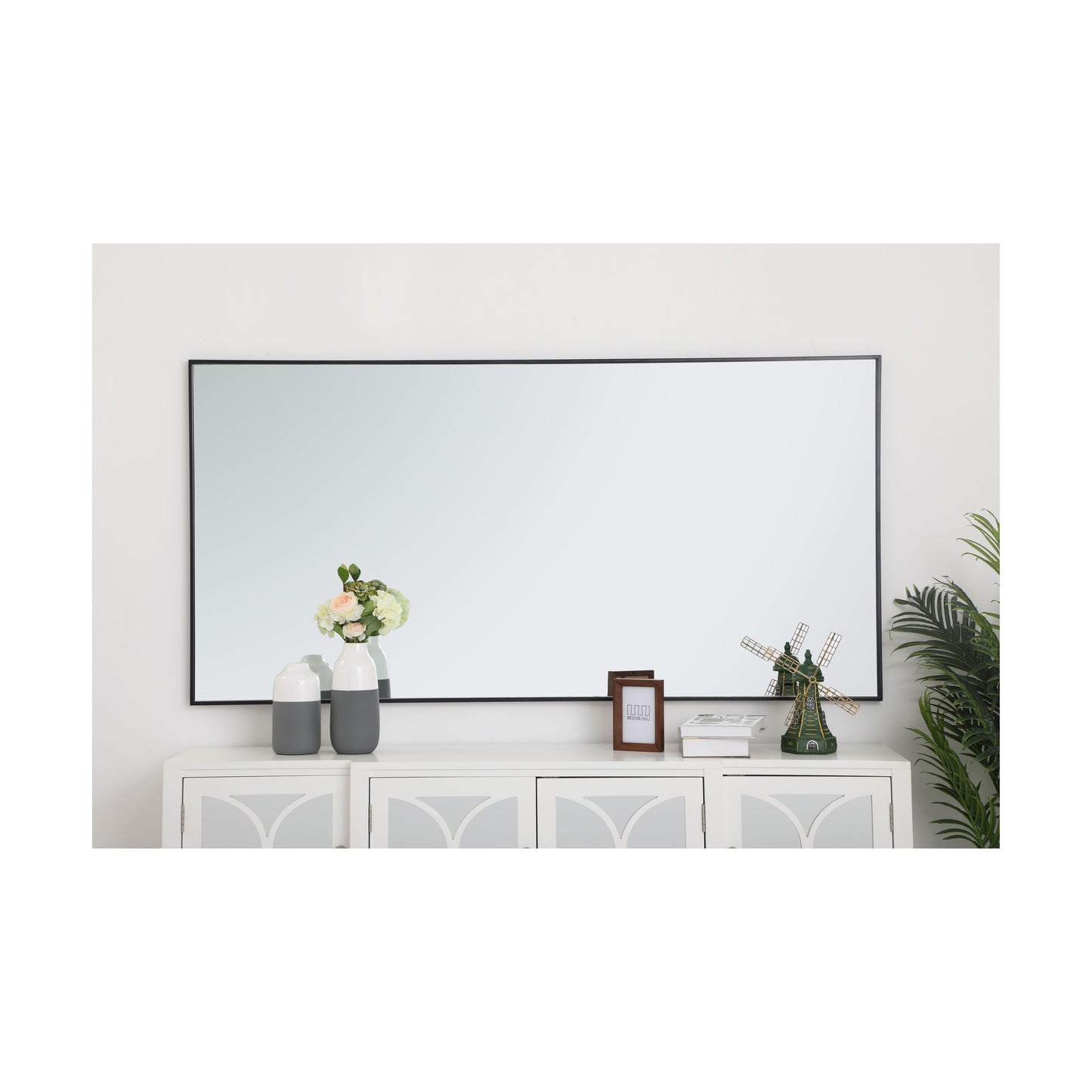 MR43672BK Monet 36" x 72" Metal Framed Rectangular Mirror in Black