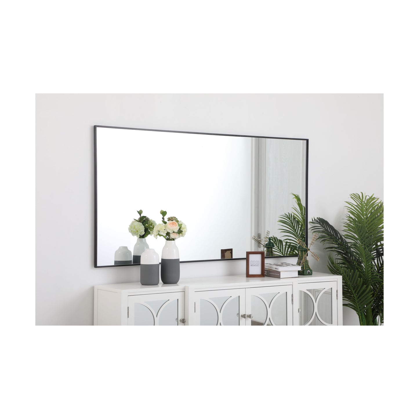 MR43672BK Monet 36" x 72" Metal Framed Rectangular Mirror in Black