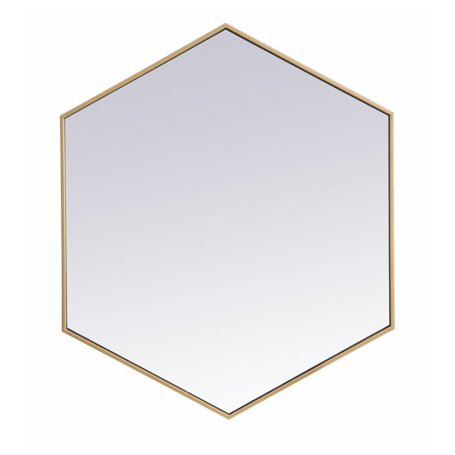 MR4538BR Decker 38" x 32" Metal Framed Hexagon Mirror in Brass