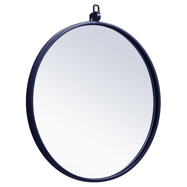 MR4718BL Rowan 18" x 18" Metal Framed Round Mirror with Decorative Hook in Blue