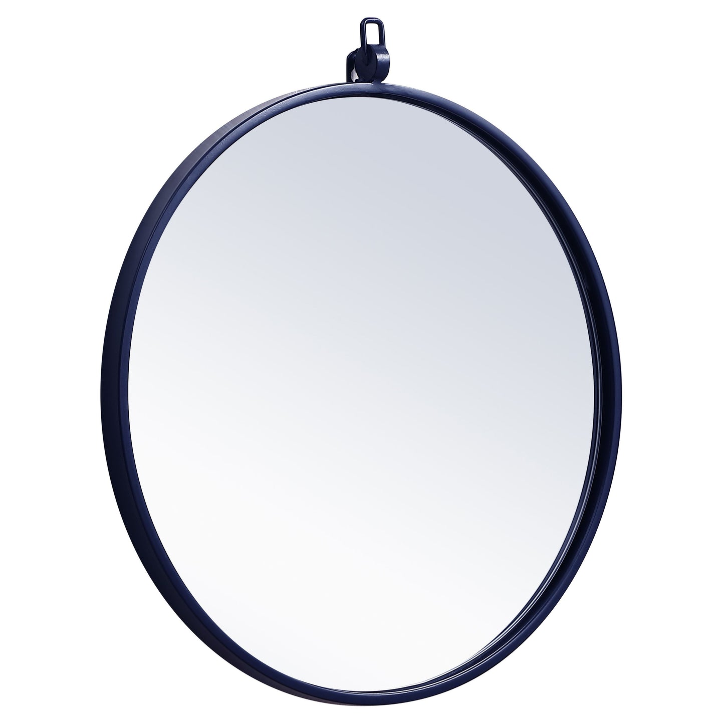 MR4718BL Rowan 18" x 18" Metal Framed Round Mirror with Decorative Hook in Blue